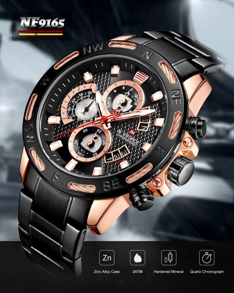NaviForce-9165 black gold Watch