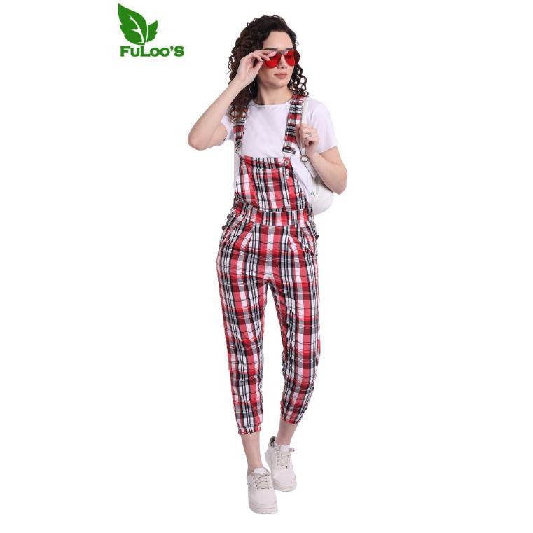 FuLoo Red Check Rockey Pant in Cotton with Tshirt for Women