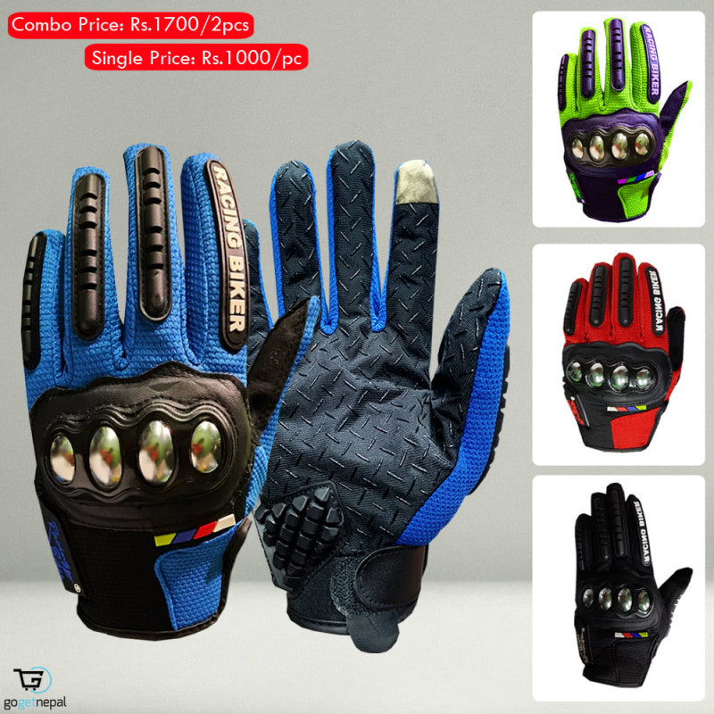 Racing Biker Full Gloves With Hard Steel Knuckle And Excellent Grip