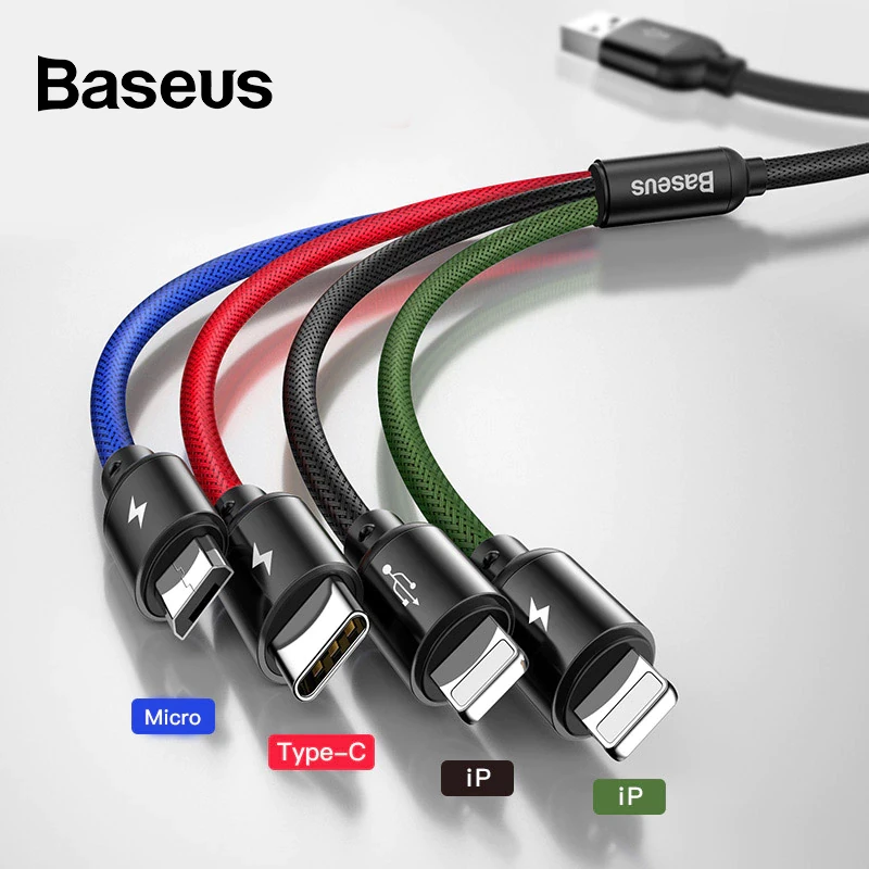 Baseus 4 In 1 Usb  Cable (Usb Type-C, Micro, Lightning)