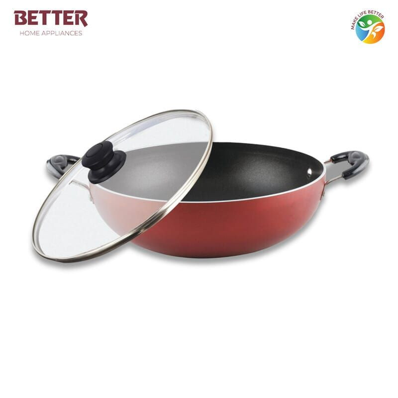 Better Deep Non-Stick Kadhai With 2-Way Non-Stick Coating, 28Cm (Induction And Gas Stove Compatible),With Bakelite Handle And Glass Lid