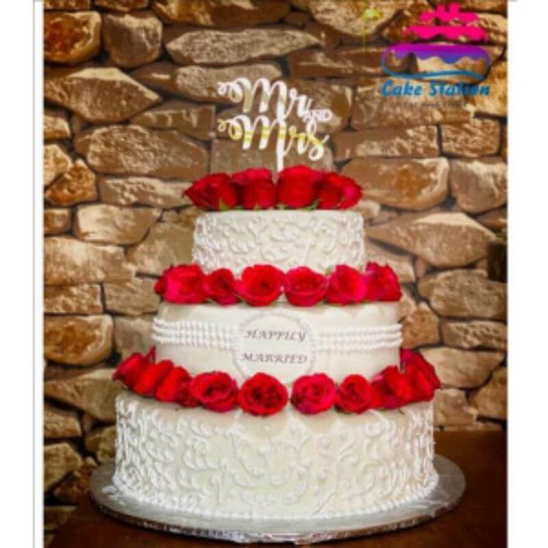 Cake Station  Rose Bordered Wedding Cake - 1 Pound