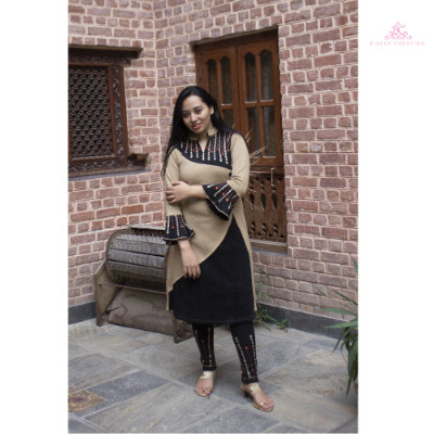 Bisesh Creation Beige Worked Woolen Kurti With Salwar Set For Women