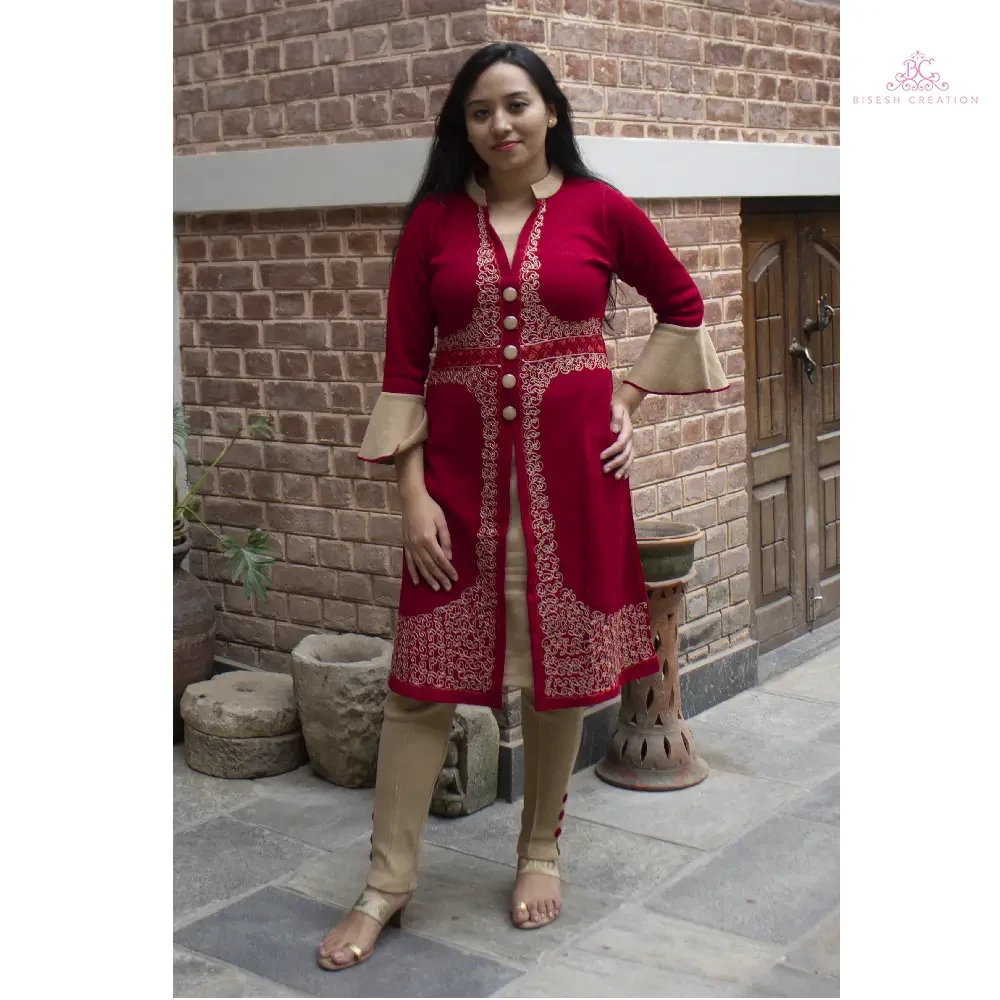 Bisesh Creation Kashmiri Work Woolen Kurti With Pant Set For Women