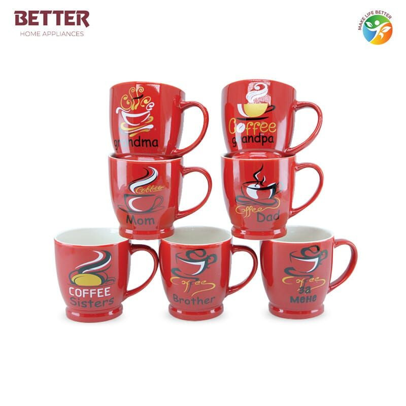 Better Cherry Ceramic Cup (225 Ml, Microwave Safe & Dishwasher Safe) 6 Pc Set - Ceramic Coffee Mugs For Tea Mugs Set Ceramic Mugs Milk Mug