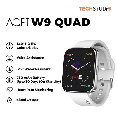 Aqfit W9 Quad Bluetooth Calling Smartwatch | 1.69" Full Touch Screen Hd Display With Voice Assistant