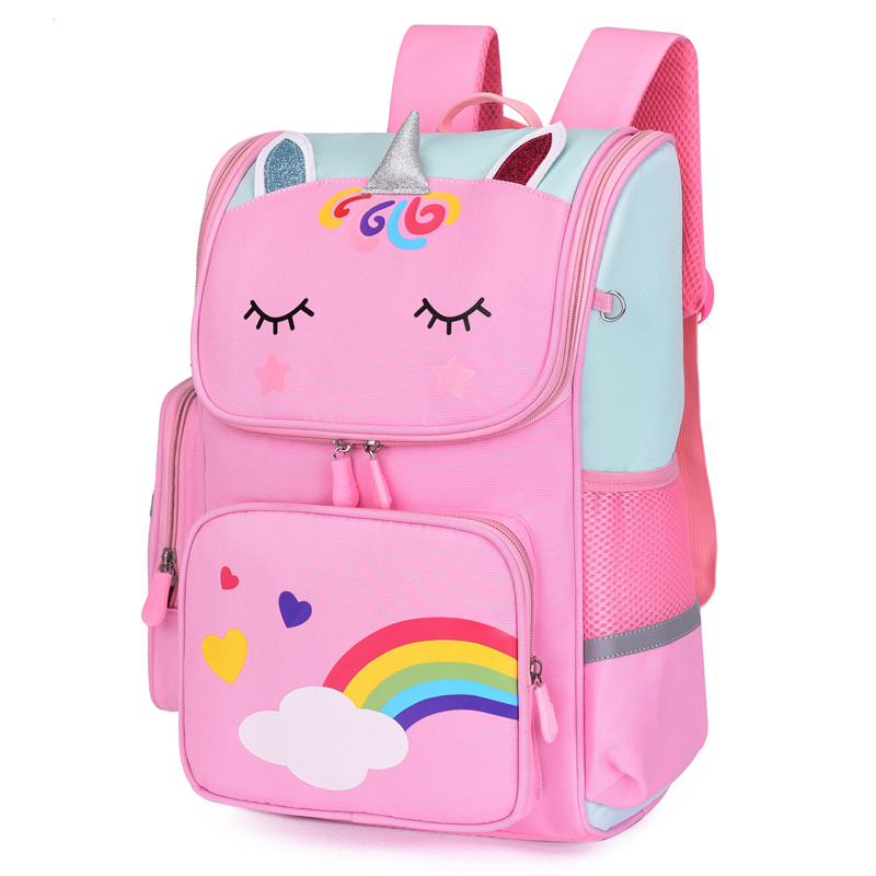 Cartoon 3D Unicorn Kids School Bag- Pink/Blue| Round Zip Bag