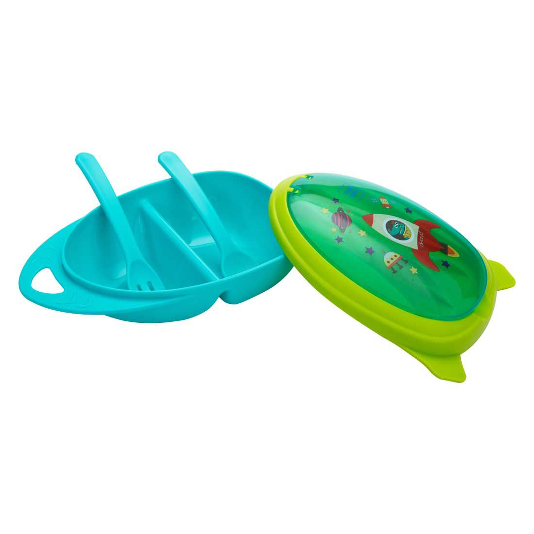 Mee Mee Air-Tight Baby Toddler Feeding Bowl With Fork & Spoon (Blue)