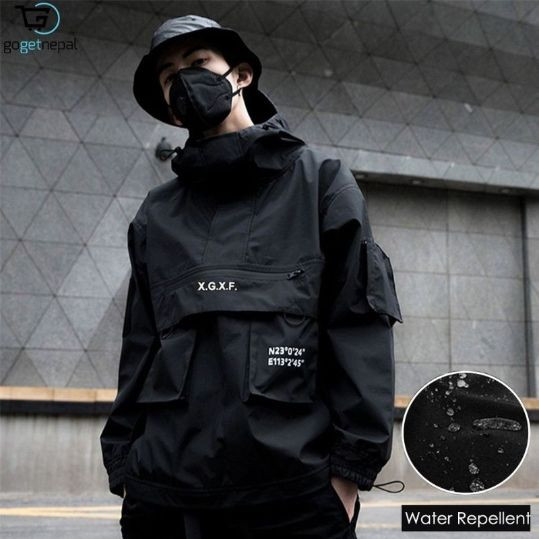 Men's Tactical Streatwear Hoodie Water Repellent 2 Layer(Net Inside) Windbreaker Light Jacket