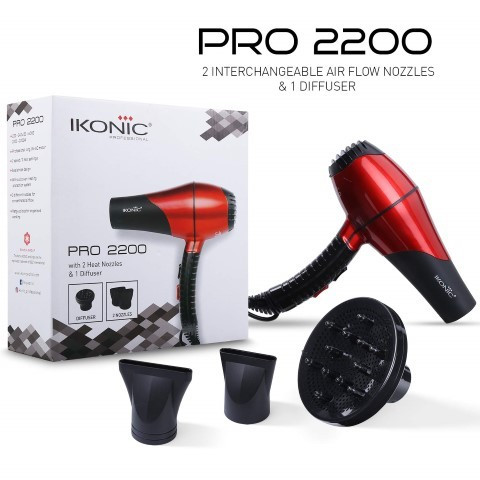 Ikonic Hair Dryer Pro 2200 Black & Red