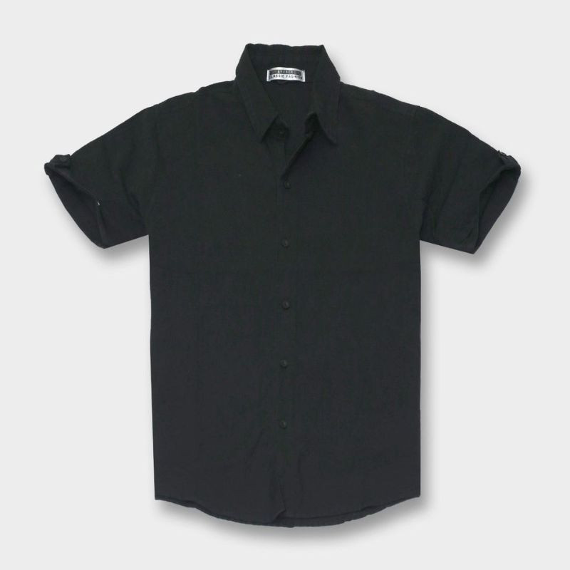 Refined Cotton Half Shirt - Black