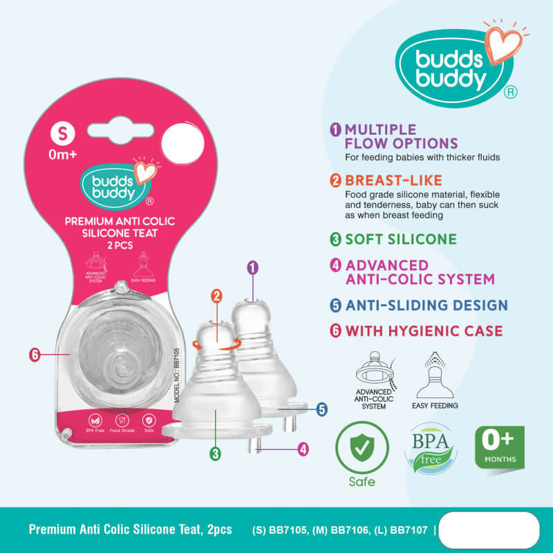 BuddsBuddy Premium Anti Colic Silicone Teat (Small, Medium, Large)