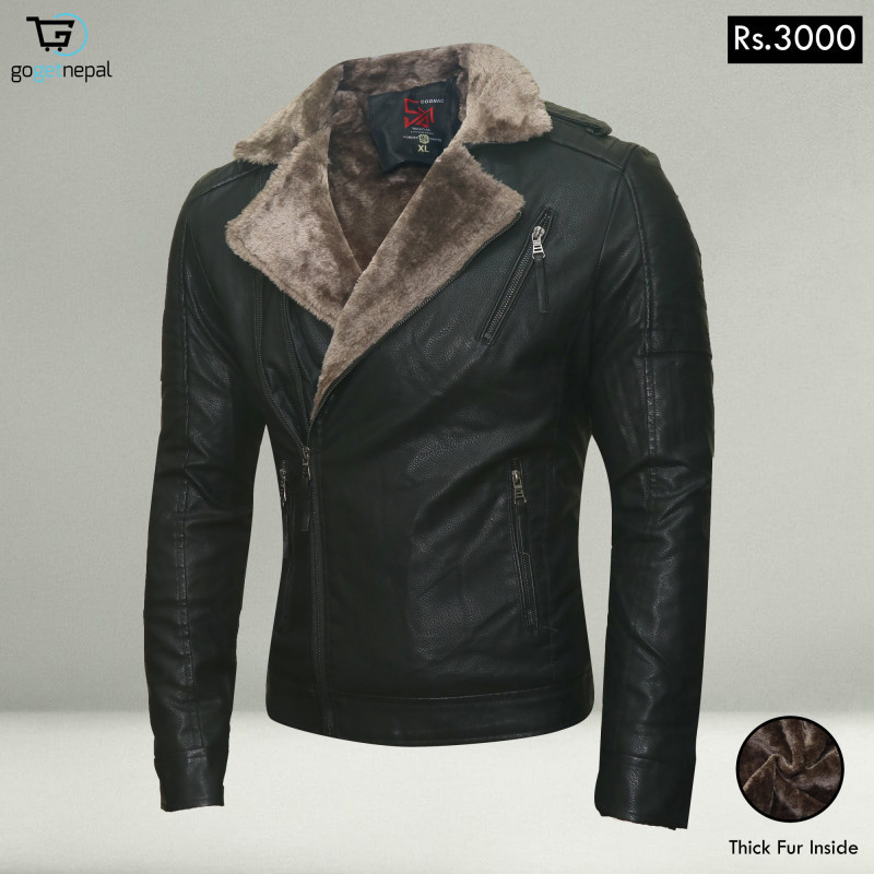 Men's Leather Jacket With Thick Fur Inside