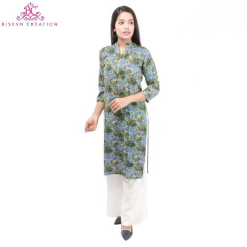Blue/Green Printed Front Buttoned Designed Kurti