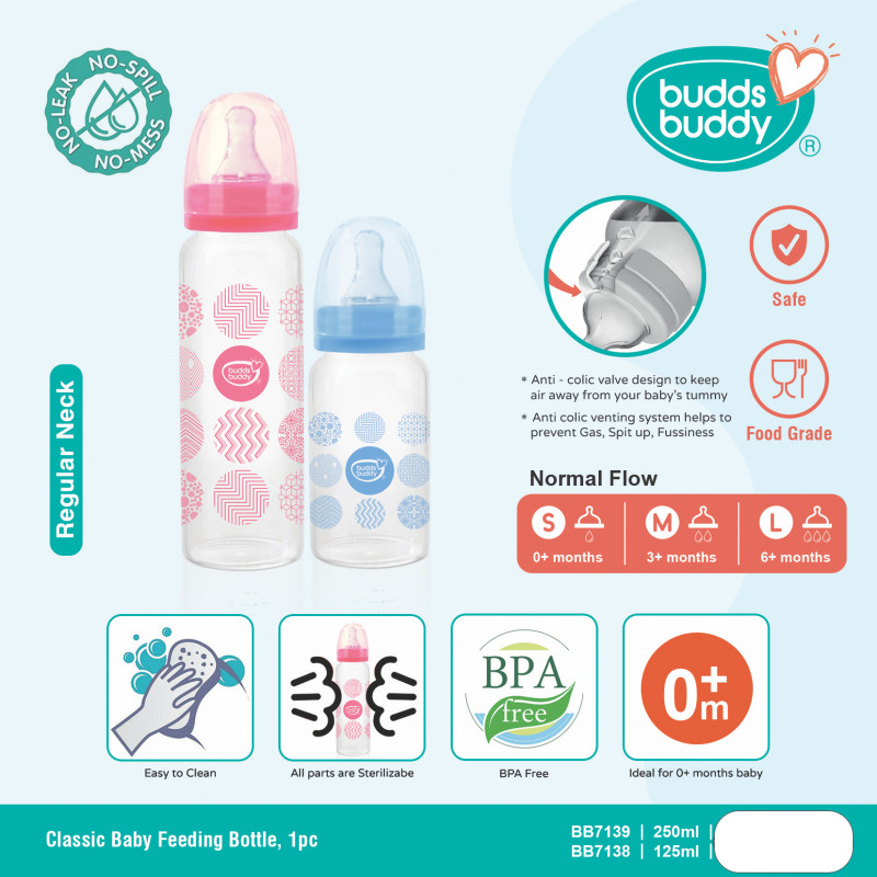 BuddsBuddy  Classic Baby Feeding Bottle (125ml)