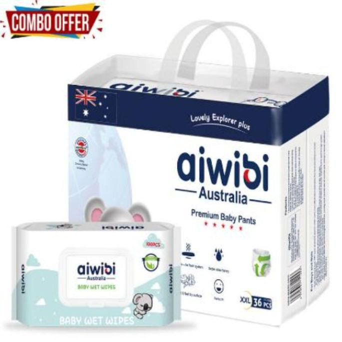Aiwibi Disposable Breathable Baby Diapers With Elastic Waistband Xxl 36Pcs With Baby Wet Wipes
