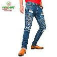 Virjeans Brand Design Biker Stretchy Grunge Denim Jeans Pant Dark Blue