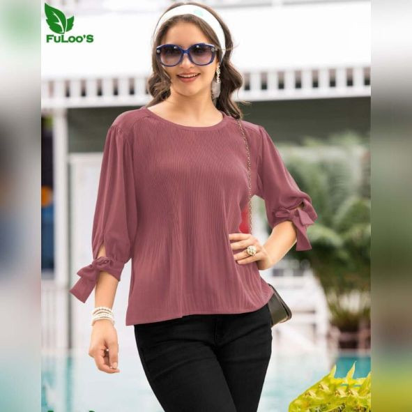 FuLoo's Select Fancy Blended Fabric Tops for Women in Maroon
