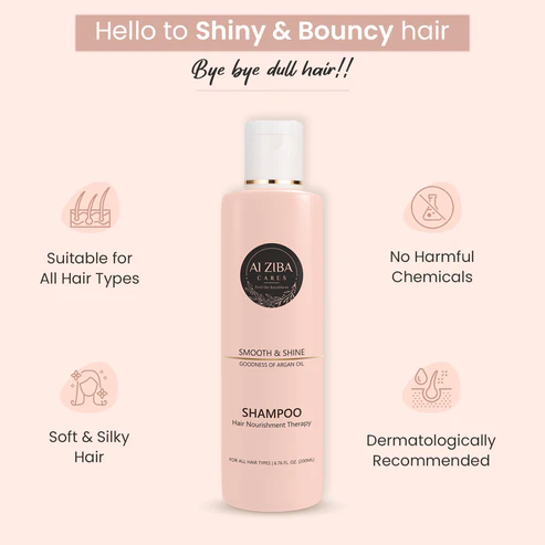 Alziba Smooth & Shine Shampoo With Argan Oil & D-Panthenol (Hair Nourishment Shampoo) – 200Ml