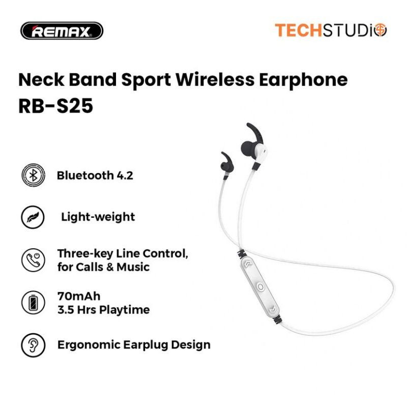 Emax Rb-S25 Three Key Line Control |Noise Subwoofer Cancelling Wireless Neckband Earphones Sport| Bluetooth 4.2 | 3.5Hrs Play Time