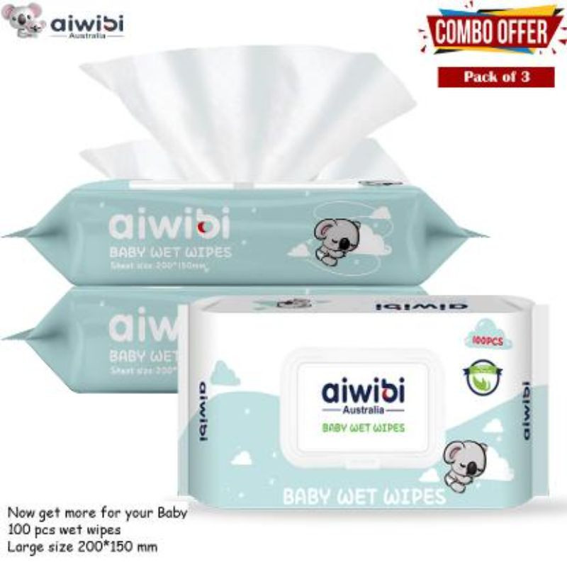 Aiwibi Baby Wet Wipes 100Pcs - Pack Of 3