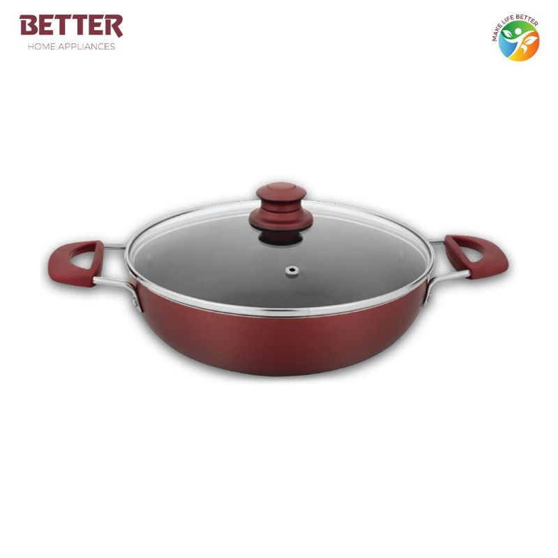Better Deep Non-Stick Kadhai Silica Series With 2-Way Non-Stick Coating, 26 Cm (Induction And Gas Stove Compatible),With Silicon Handle And Glass Lid
