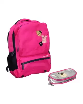 Dark Pink Polyester Teddy Printed Backpack For Girls