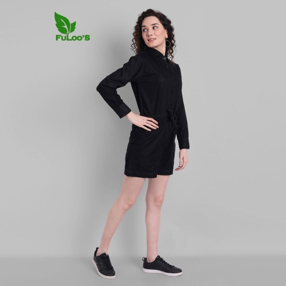 Fuloo's Denim charcoal Playsuit for Women