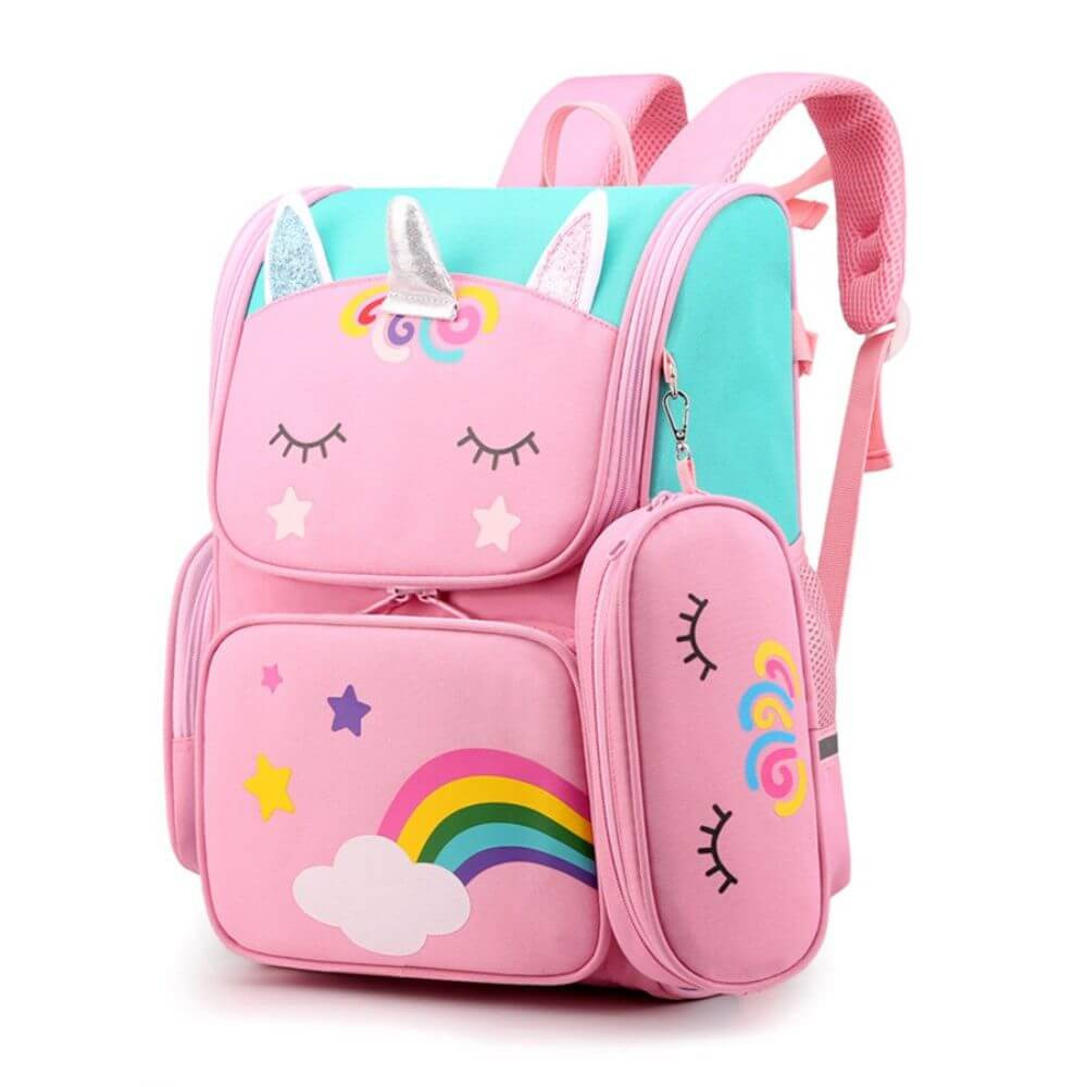 Cartoon 3D Unicorn Kids School Bag- Dark Pink/Blue | Round Zip Bag