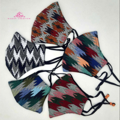 Bisesh Creation Multicolor Dhaka Series Combo Pack Of 5 Three Layer Washable Mask With Adjustable Stoppers