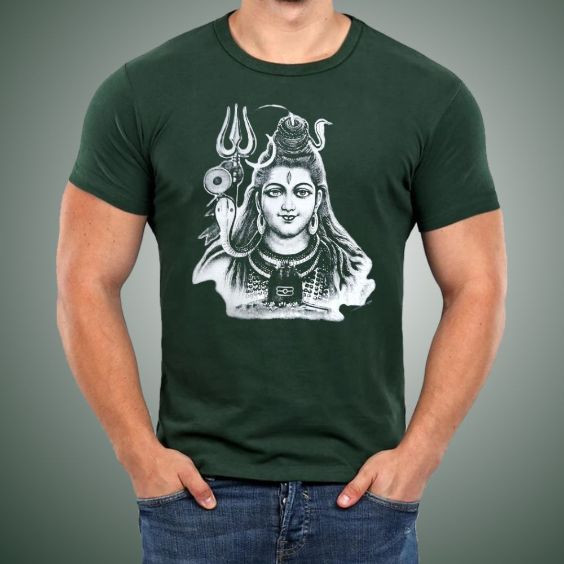 Green Round Neck Shiva Printed T-Shirt For Men