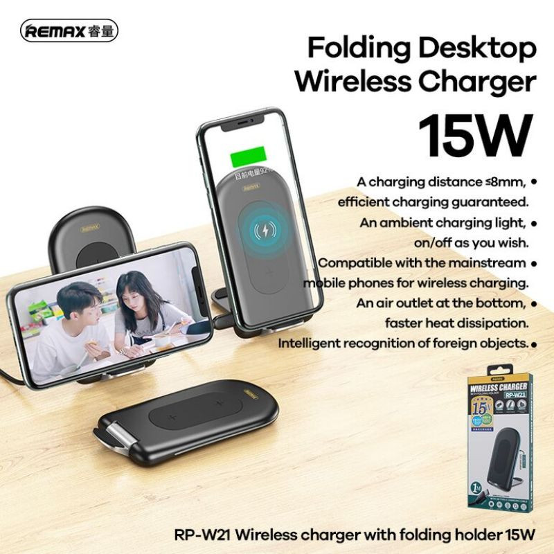 Remax Rp-W21 Desktop Holder Smart Phone Stand Foldable| 15W Fast Wireless Charger
