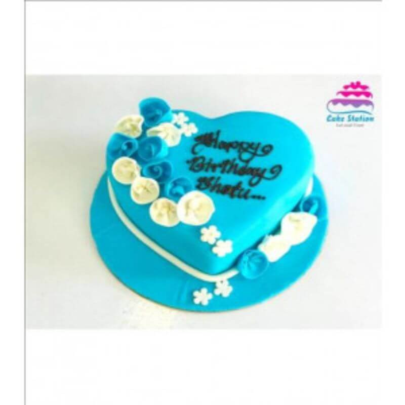 Cake Station Heart Shape Blue Cover Cake - 1 Pound