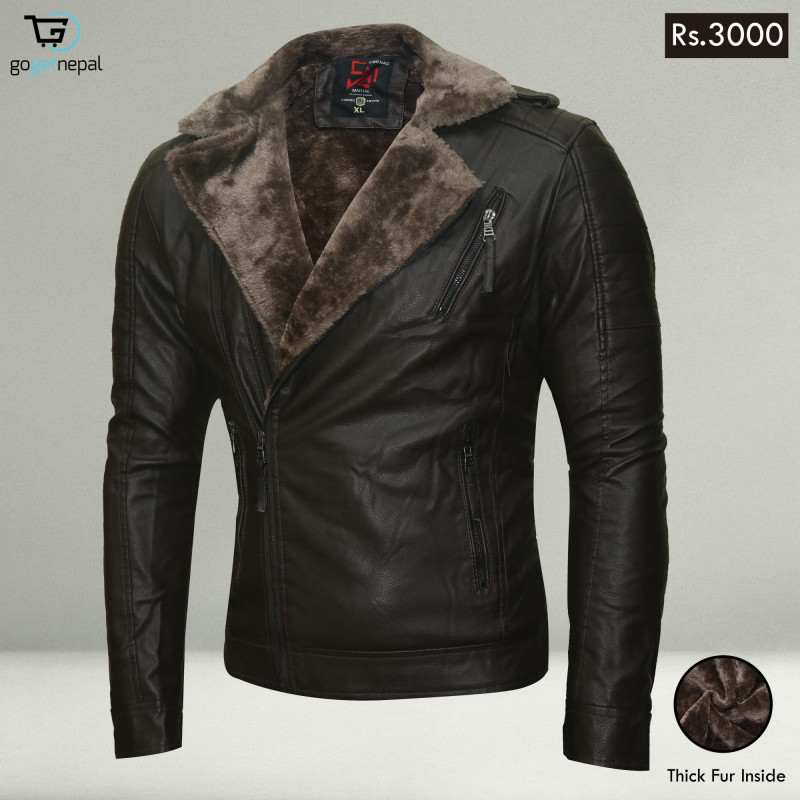 Men's Leather Jacket With Thick Fur Inside