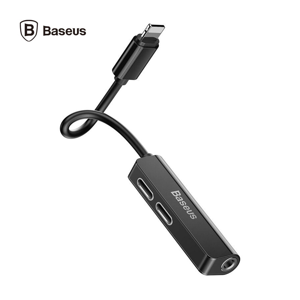 Baseus 3-In-1 Ip Male To Dual Ip & 3.5Mm Female Adapter L52 Black