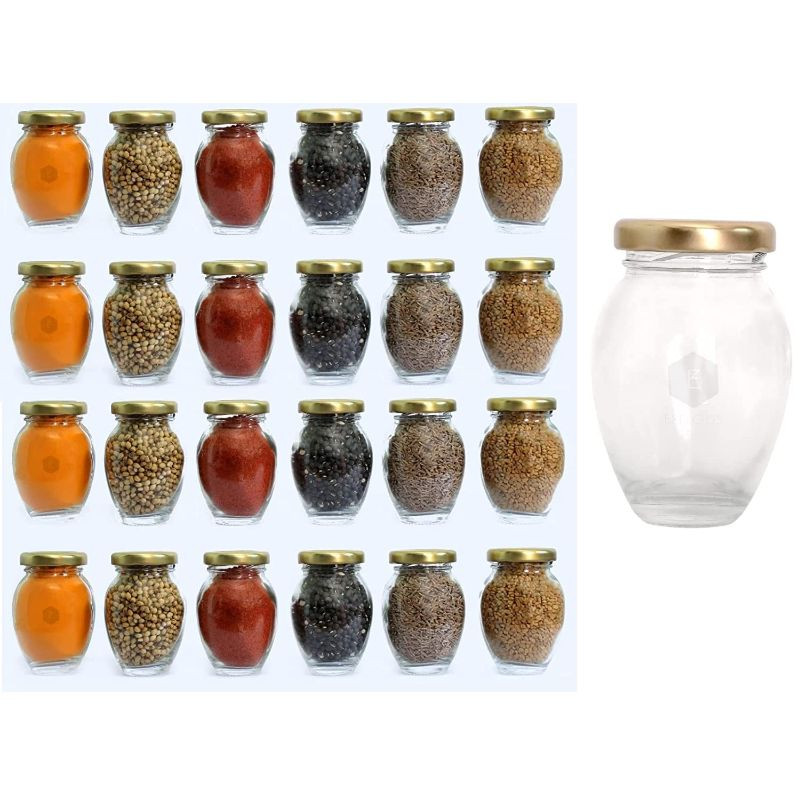 12 Pcs Matka Shape Glass Jar 100Ml With Air Tight Lid For Spices Storage Etc