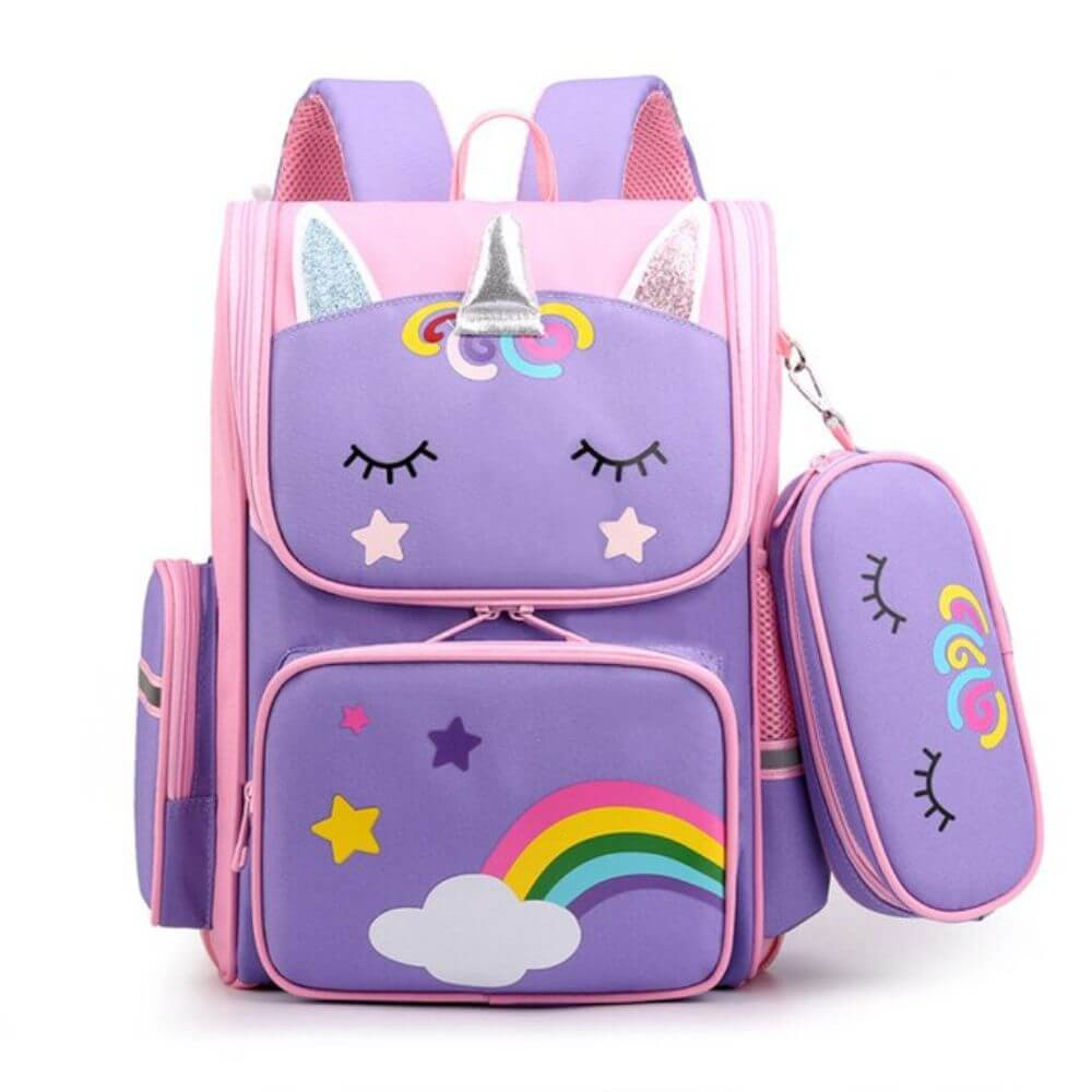 Cartoon 3D Unicorn Kids School Bag- Purple/Pink | Round Zip Bag
