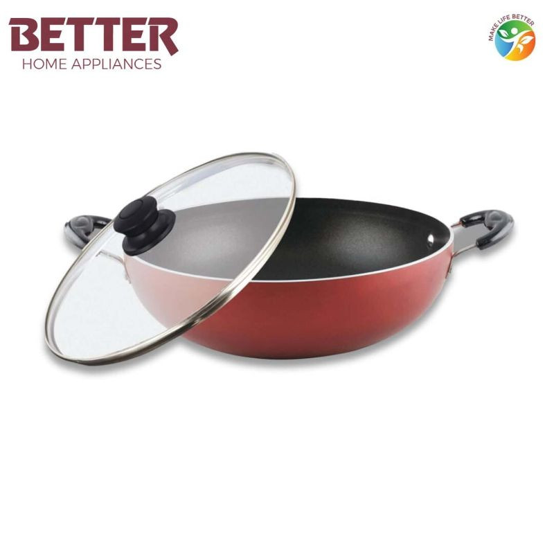 Better Deep Non-Stick Kadhai With 2-Way Non-Stick Coating, 26Cm (Induction And Gas Stove Compatible),With Bakelite Handle And Glass Lid