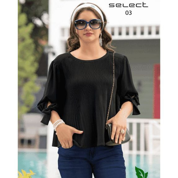 FuLoo's Select Fancy Blended Fabric Tops for Women in Black